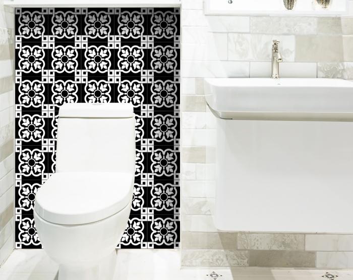 LuxxHomes  4" X 4" Black and White Stark Peel and Stick Removable Tiles