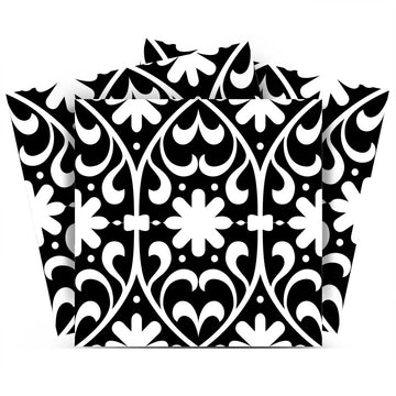 LuxxHomes  4" X 4" Black and White Floral Peel and Stick Removable Tiles