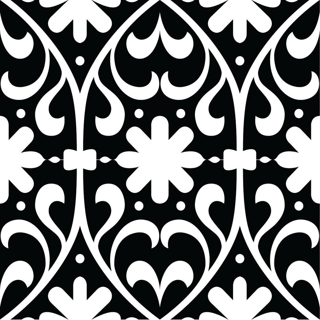 LuxxHomes  4" X 4" Black and White Floral Peel and Stick Removable Tiles