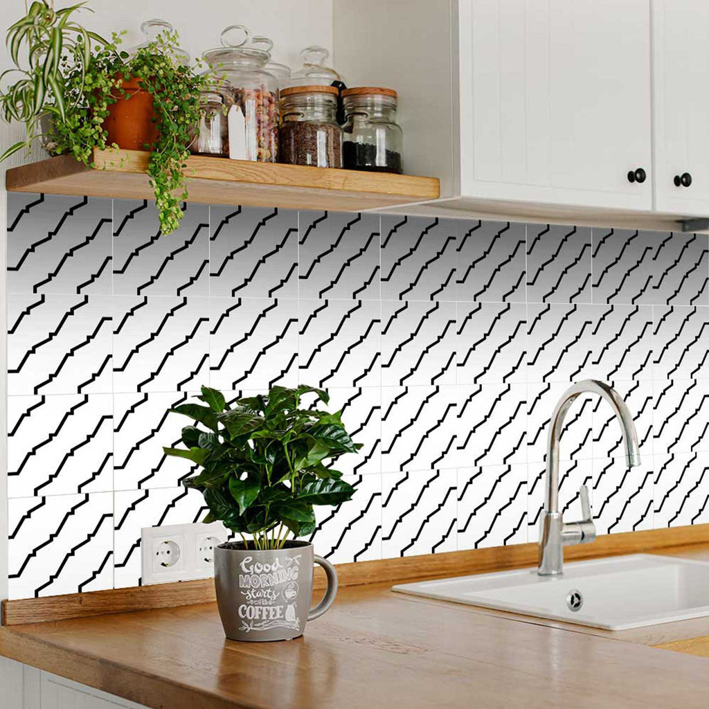 6" X 6" Black and White XL Prism Peel and Stick Removable Tiles