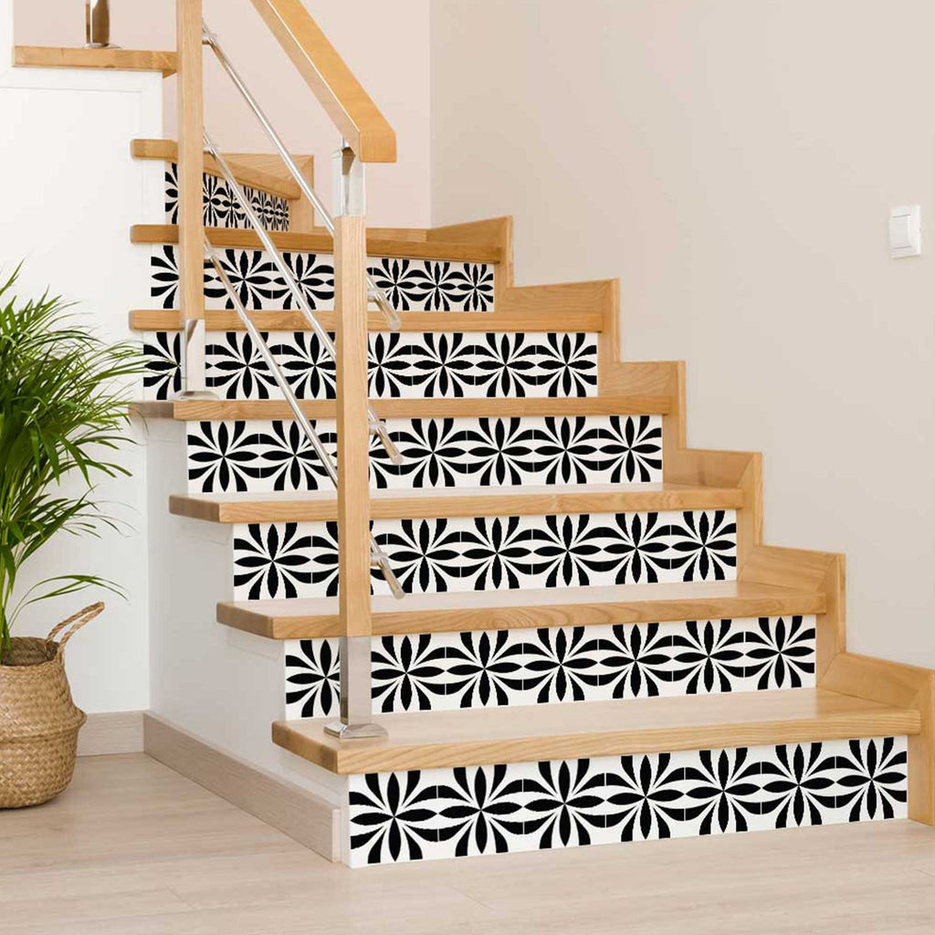 6" X 6" Intertwined Black And Cream Peel And Stick Removable Tiles