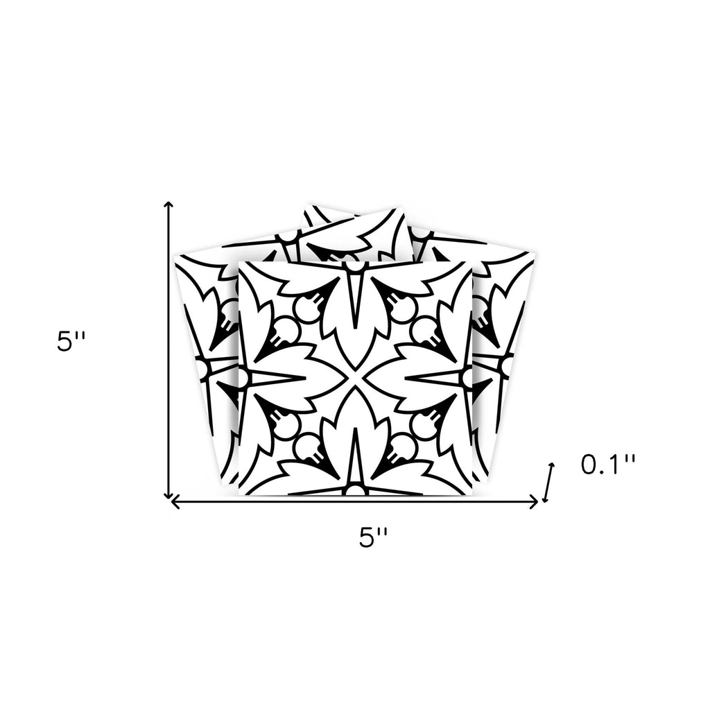 LuxxHomes  4" X 4" White and Black Cross Peel and Stick Removable Tiles