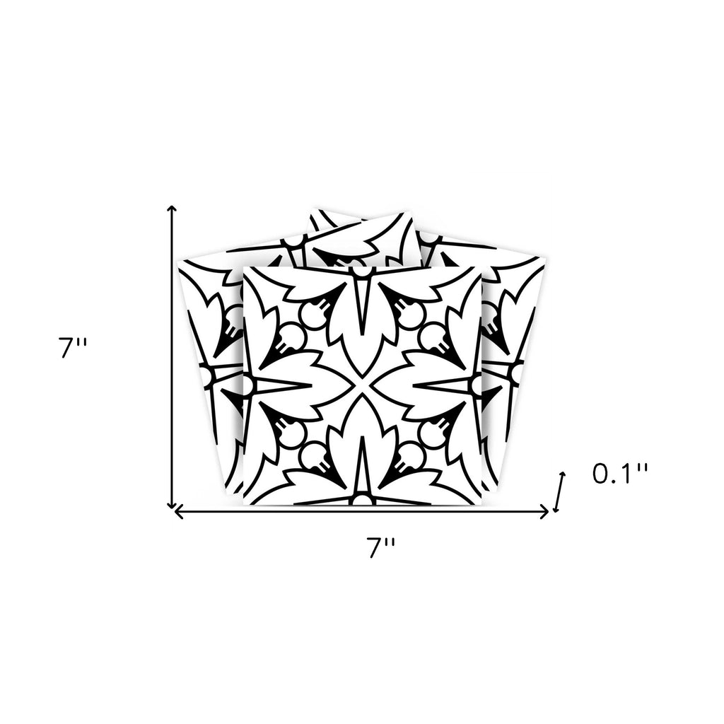 LuxxHomes  4" X 4" White and Black Cross Peel and Stick Removable Tiles