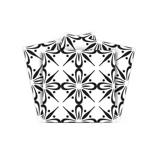 LuxxHomes  4" X 4" Black and White Quattra Peel and Stick Removable Tiles