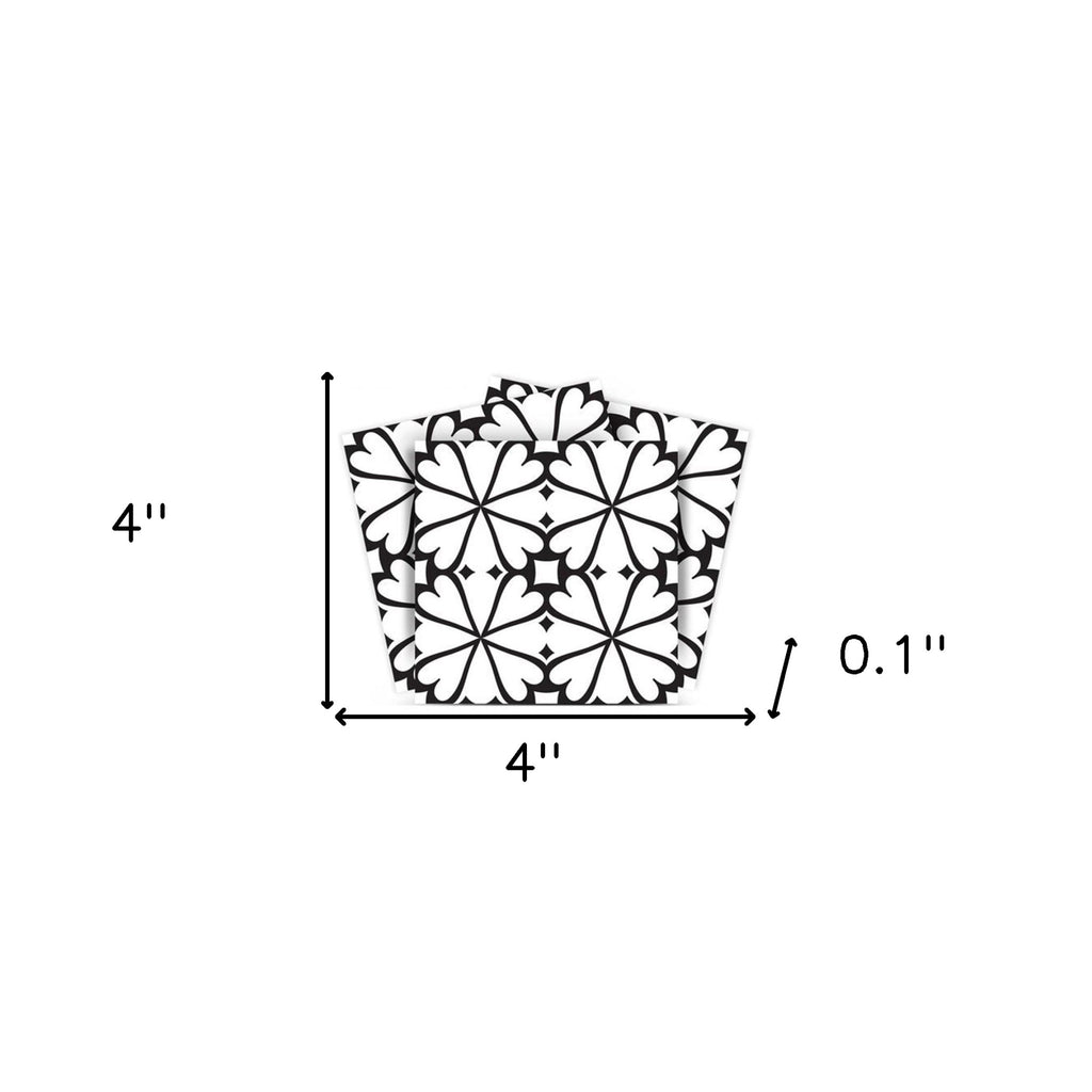 LuxxHomes  4" X 4" Black and White Pinna Peel and Stick Removable Tiles