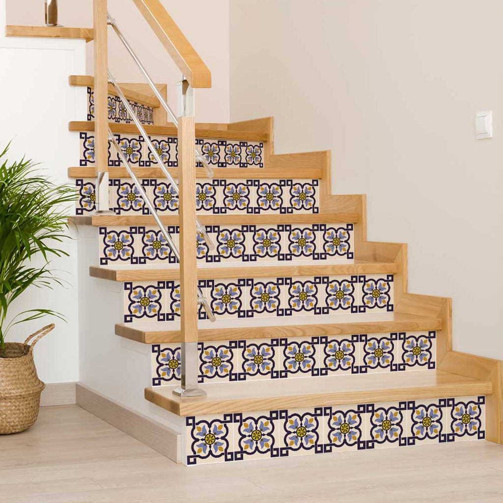 LuxxHomes  4" X 4" Azul Flora Peel and Stick Removable Tiles