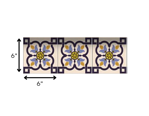 LuxxHomes  4" X 4" Azul Flora Peel and Stick Removable Tiles