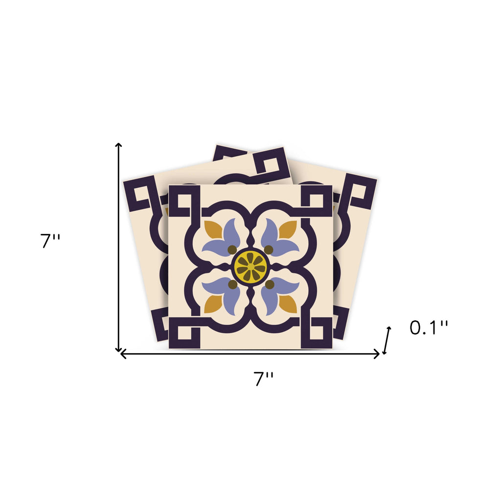 LuxxHomes  4" X 4" Azul Flora Peel and Stick Removable Tiles