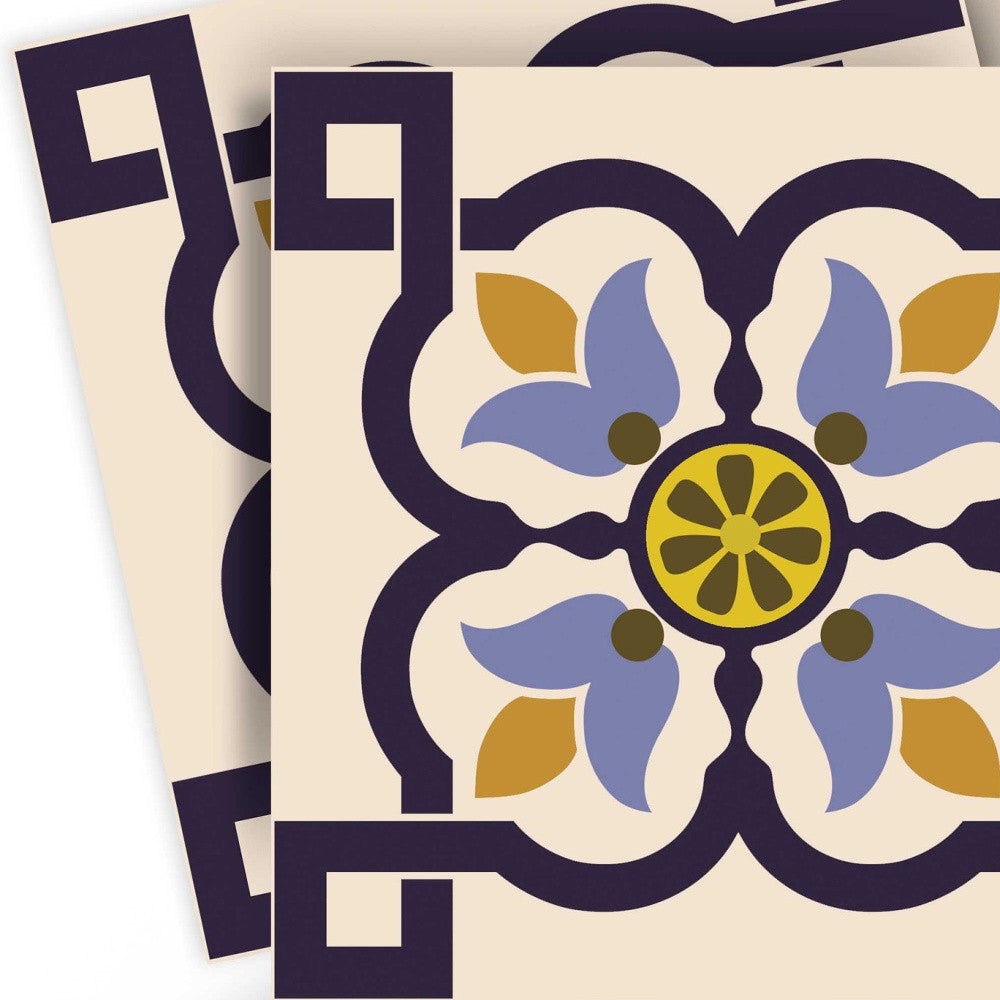 LuxxHomes  4" X 4" Azul Flora Peel and Stick Removable Tiles