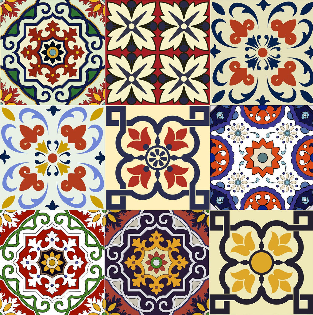 4" X 4" Blue Red Yellow Mosaic Peel And Stick Tiles