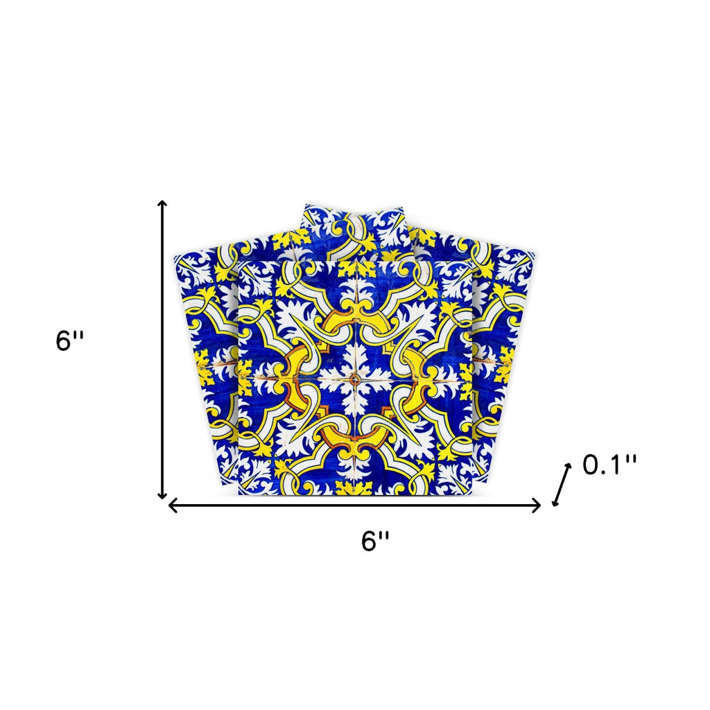 LuxxHomes  4" X 4" Blue and Yellow Links Peel And Stick Tiles