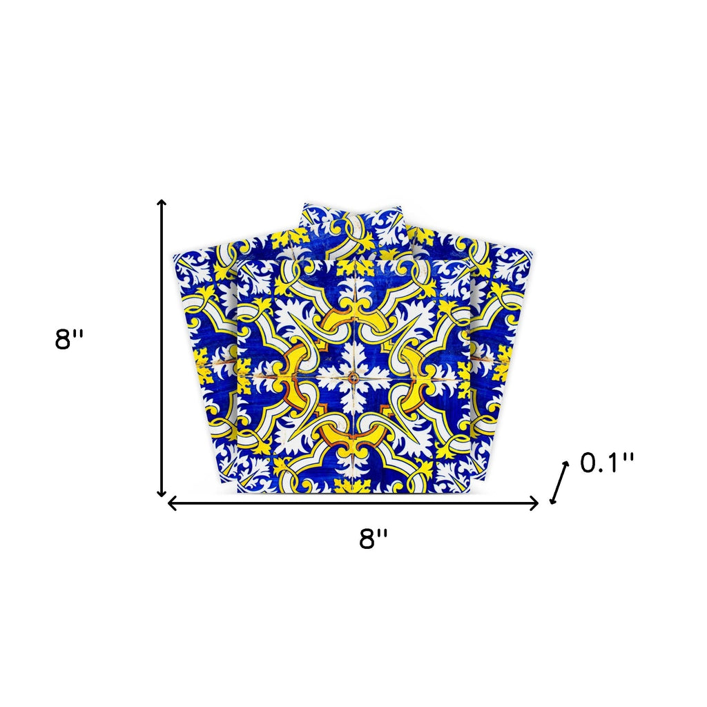 LuxxHomes  4" X 4" Blue and Yellow Links Peel And Stick Tiles