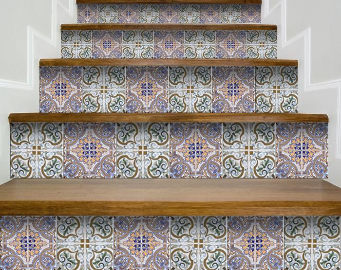 LuxxHomes  4" X 4" Muted Pastel Scroll Peel And Stick Tiles