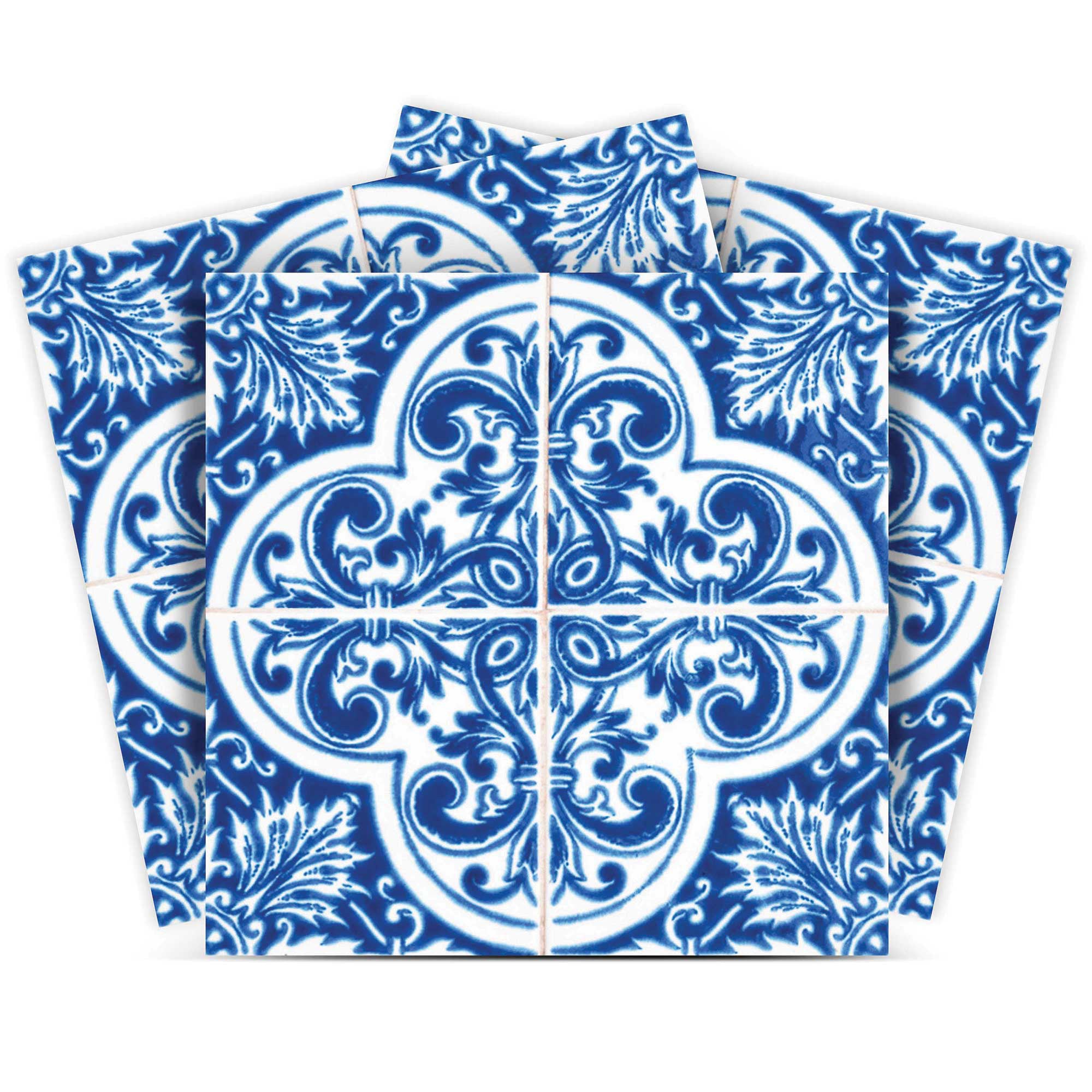 LuxxHomes  4" X 4" Blue and White Cross Peel And Stick Tiles