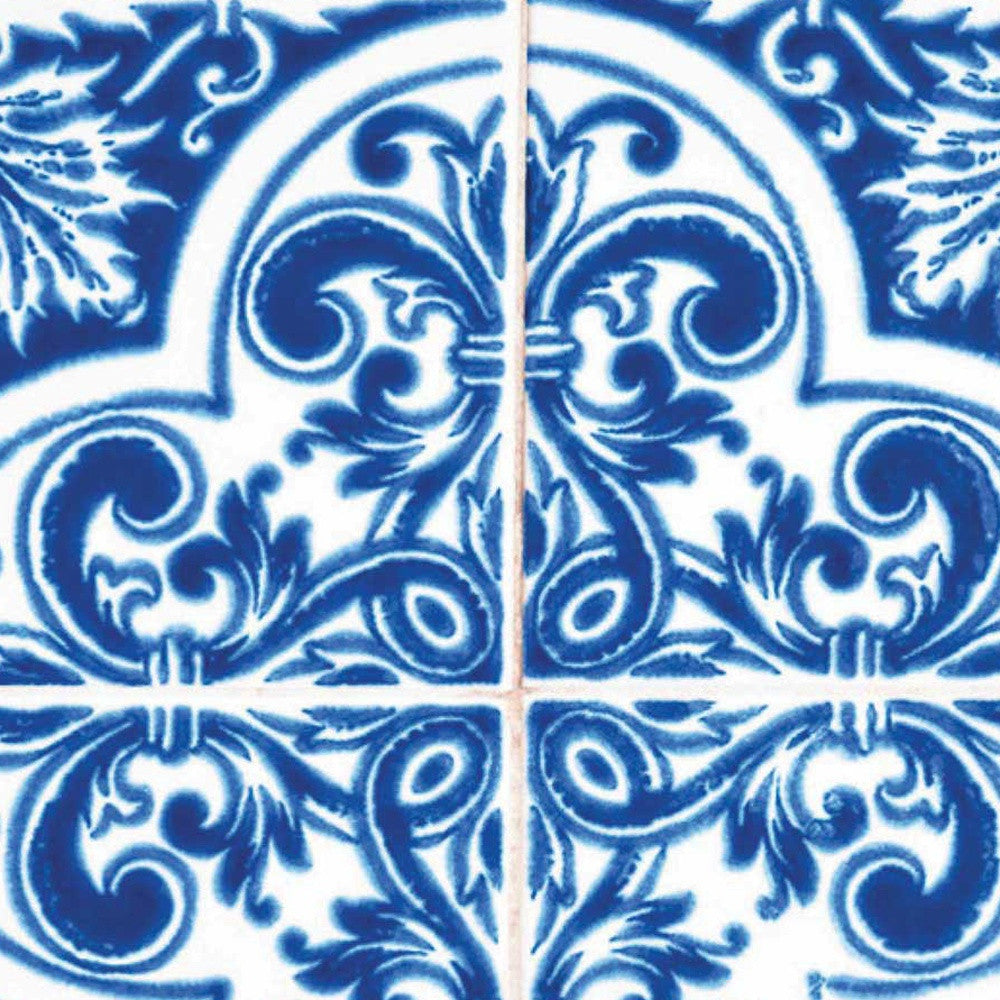 LuxxHomes  4" X 4" Blue and White Cross Peel And Stick Tiles