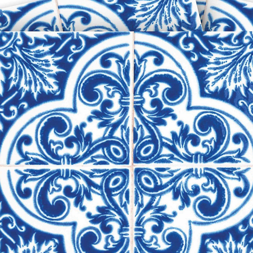 LuxxHomes  4" X 4" Blue and White Cross Peel And Stick Tiles