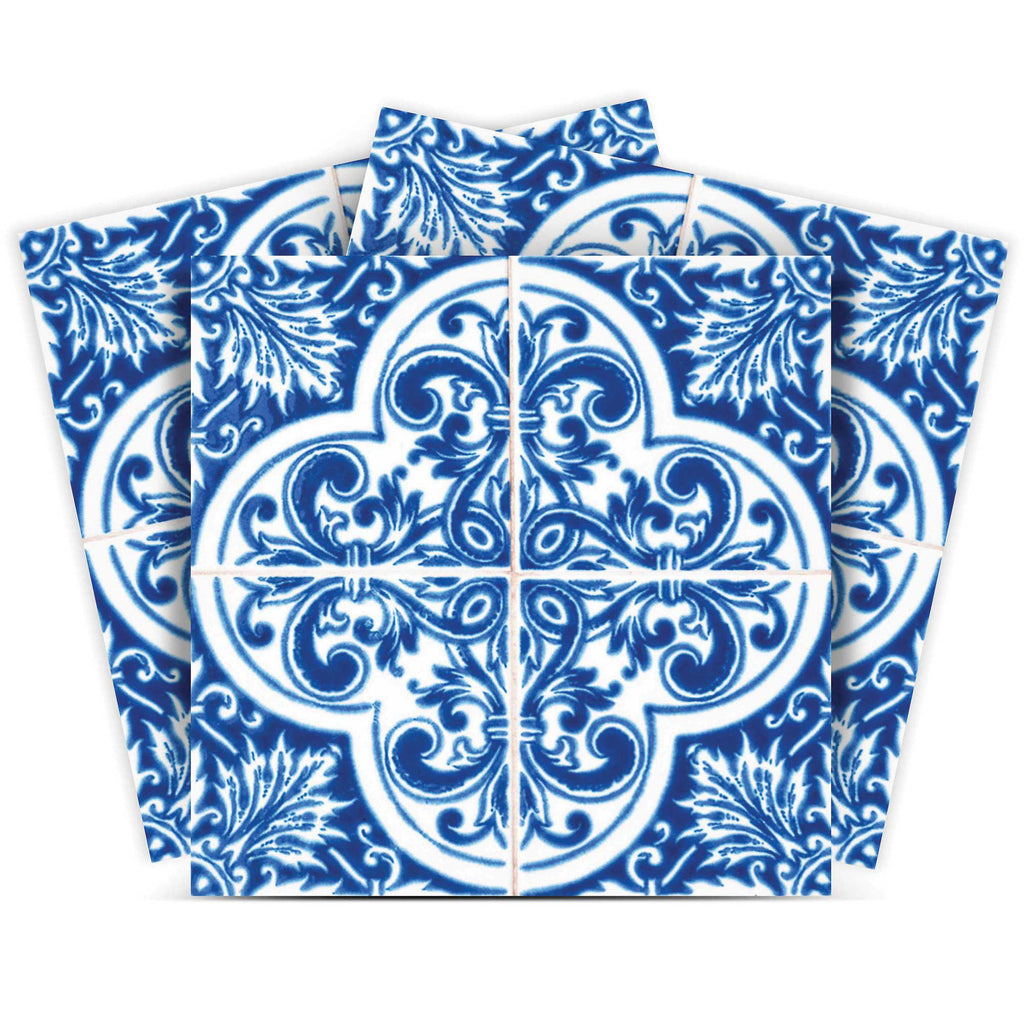 LuxxHomes  4" X 4" Blue and White Cross Peel And Stick Tiles