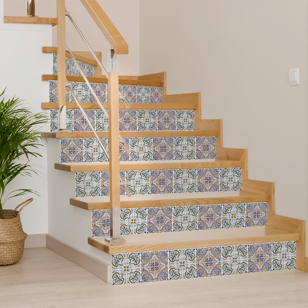 LuxxHomes  4" X 4" Blue Mia Peel And Stick Removable Tiles