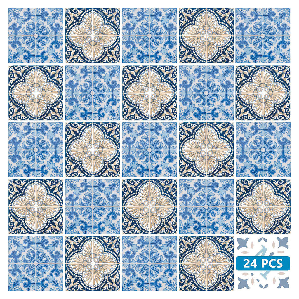 LuxxHomes  4" X 4" Blue Taupe Tobi Peel And Stick Tiles