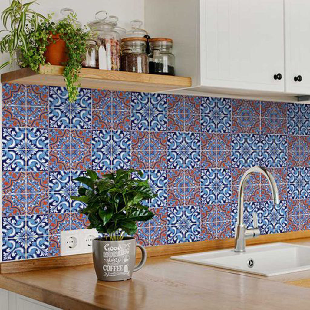 LuxxHomes  4" X 4" Prima Blue Peel And Stick Removable Tiles