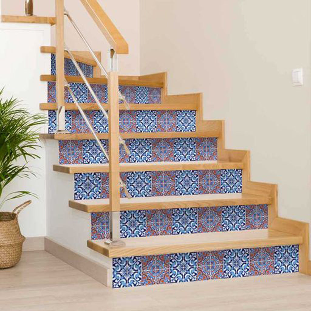 LuxxHomes  4" X 4" Prima Blue Peel And Stick Removable Tiles