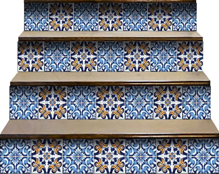 LuxxHomes  4" X 4" Blue White Golden Peel And Stick Tiles