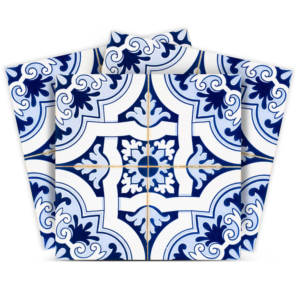 LuxxHomes  4" X 4" Blue Mia Gia Peel And Stick Removable Tiles