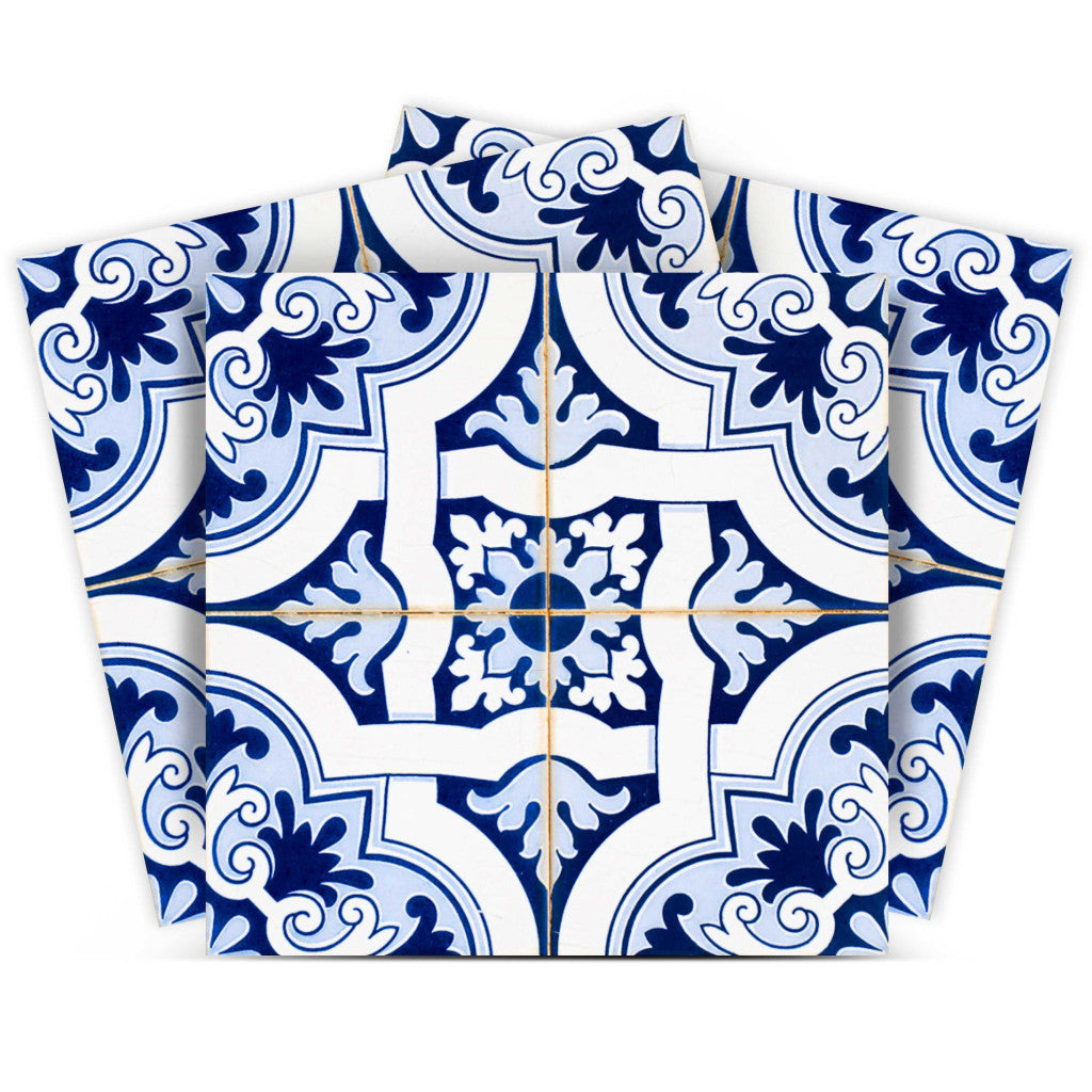 LuxxHomes  4" X 4" Blue Mia Gia Peel And Stick Removable Tiles