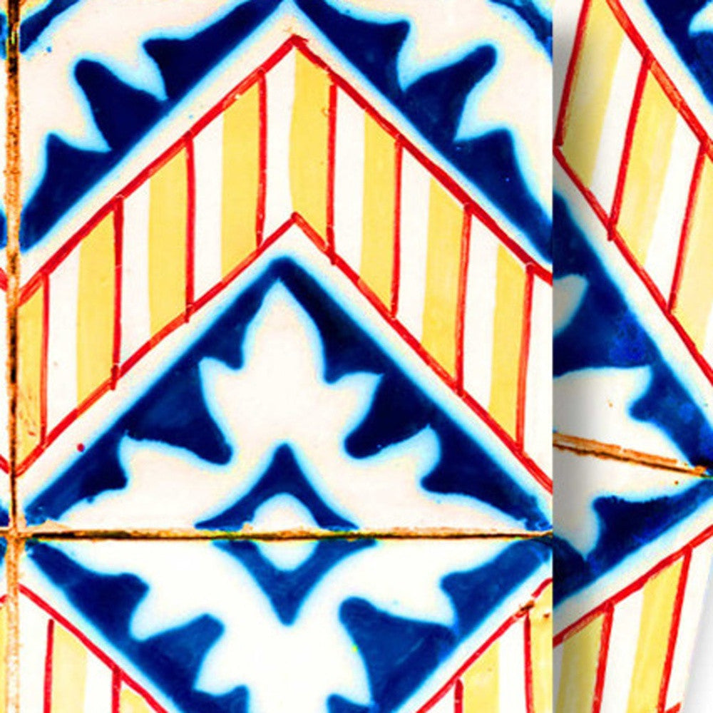 LuxxHomes  4" X 4" Blue Yellow Zig Peel And Stick Tiles