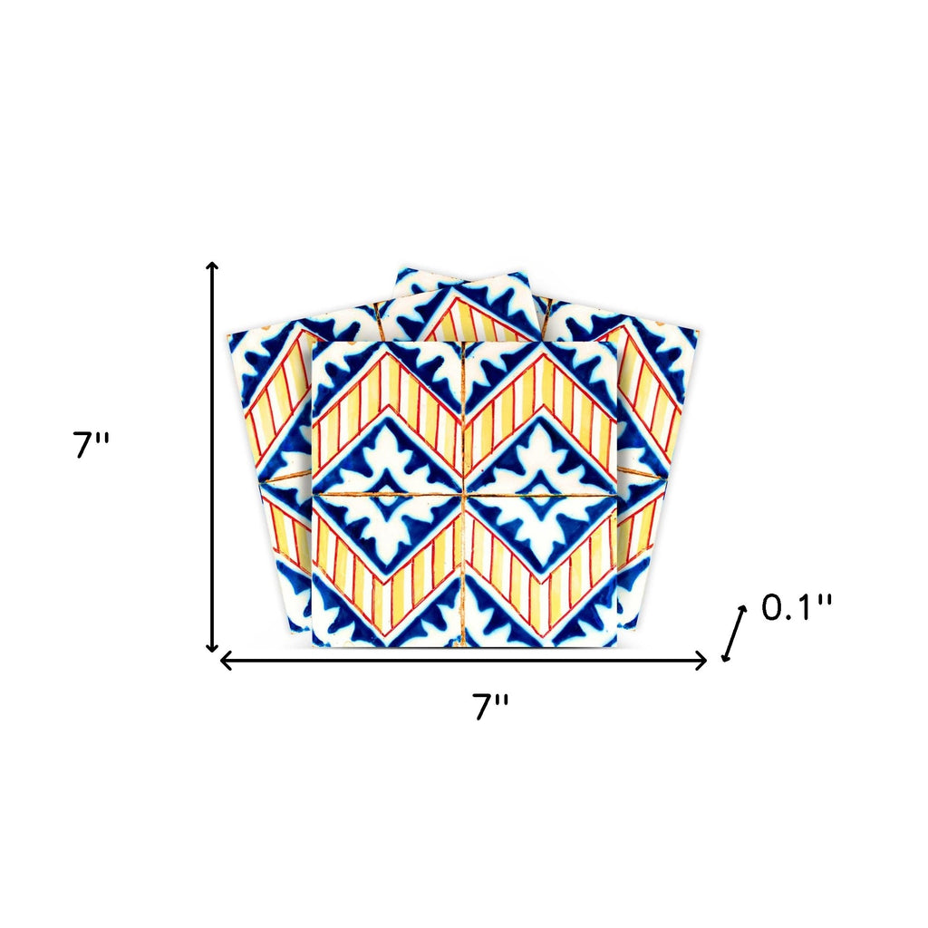 LuxxHomes  4" X 4" Blue Yellow Zig Peel And Stick Tiles