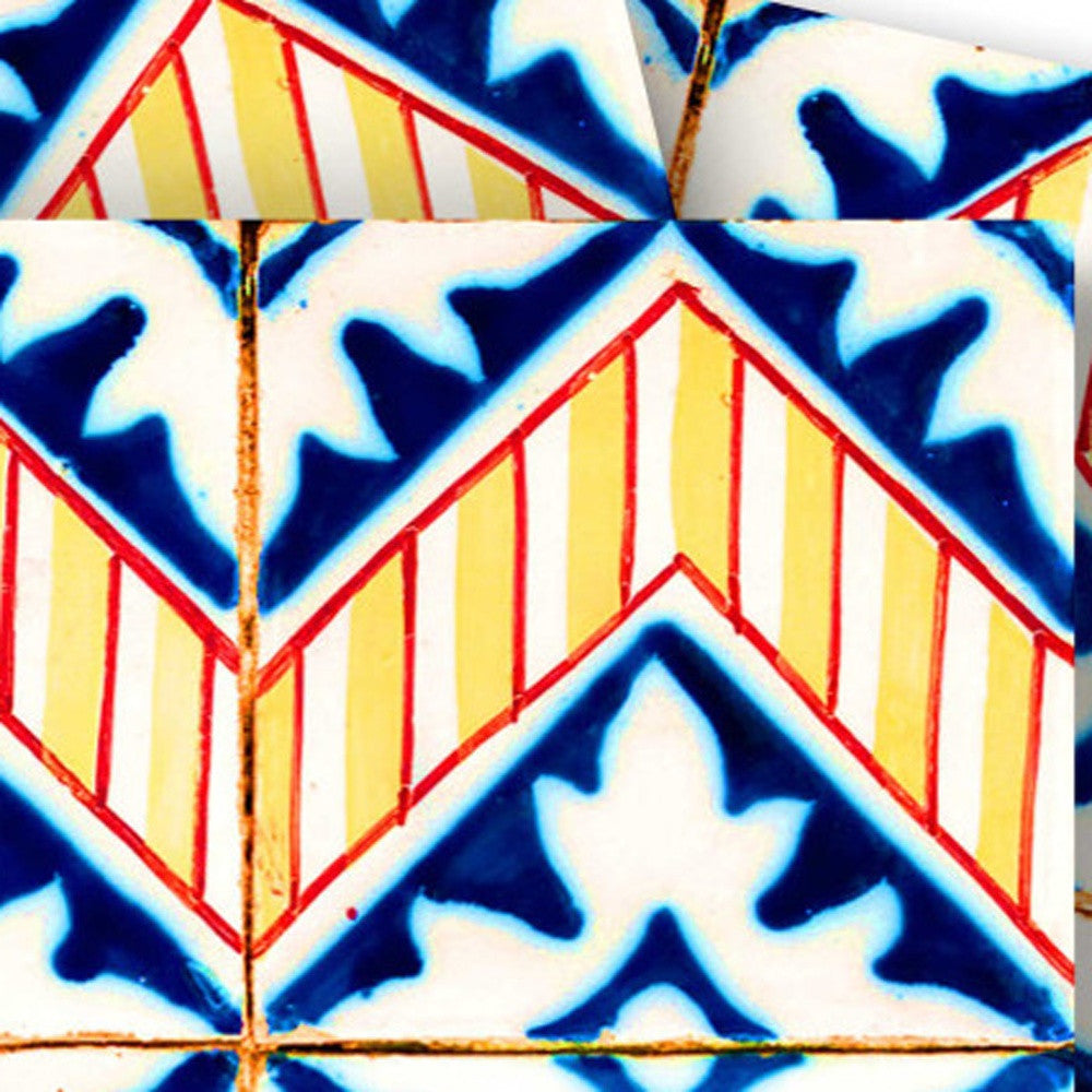 LuxxHomes  4" X 4" Blue Yellow Zig Peel And Stick Tiles