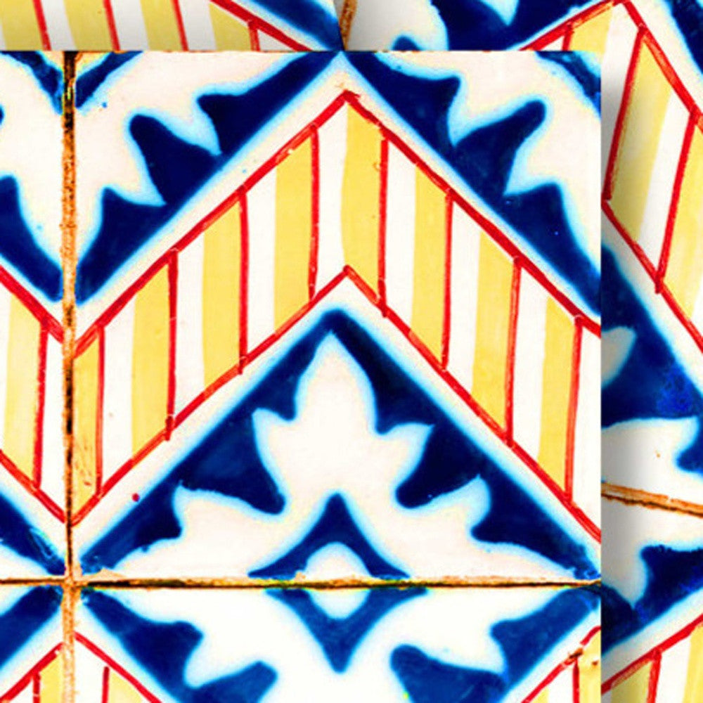 LuxxHomes  4" X 4" Blue Yellow Zig Peel And Stick Tiles