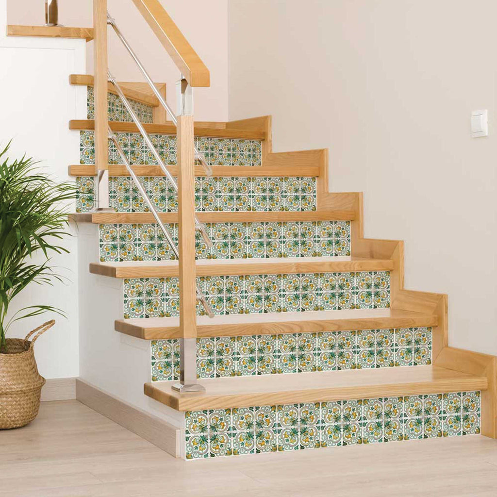 LuxxHomes  4" X 4" Green Yellow Melo Peel And Stick Tiles