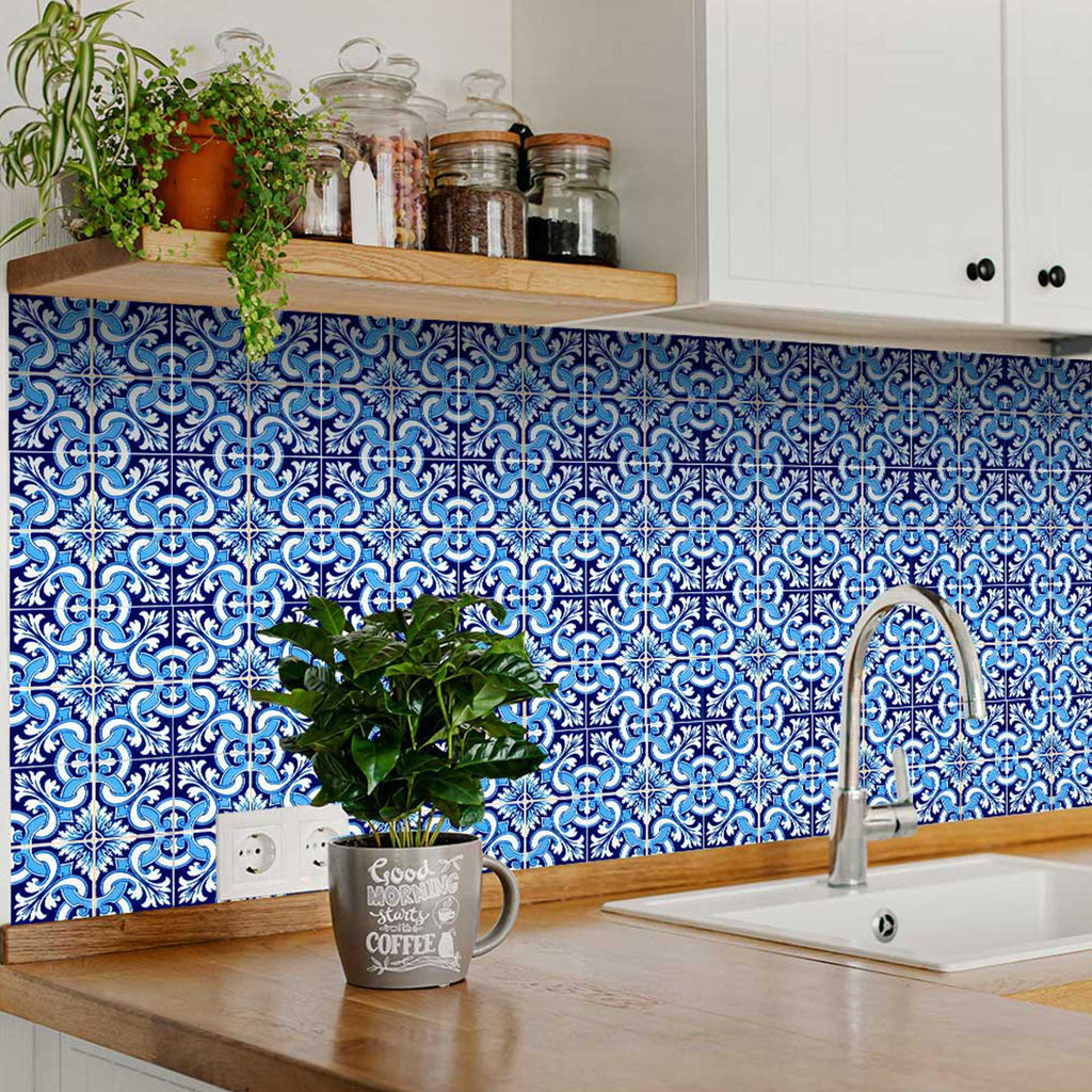 LuxxHomes  4" X 4" Blue Bali Removable Peel And Stick Tiles