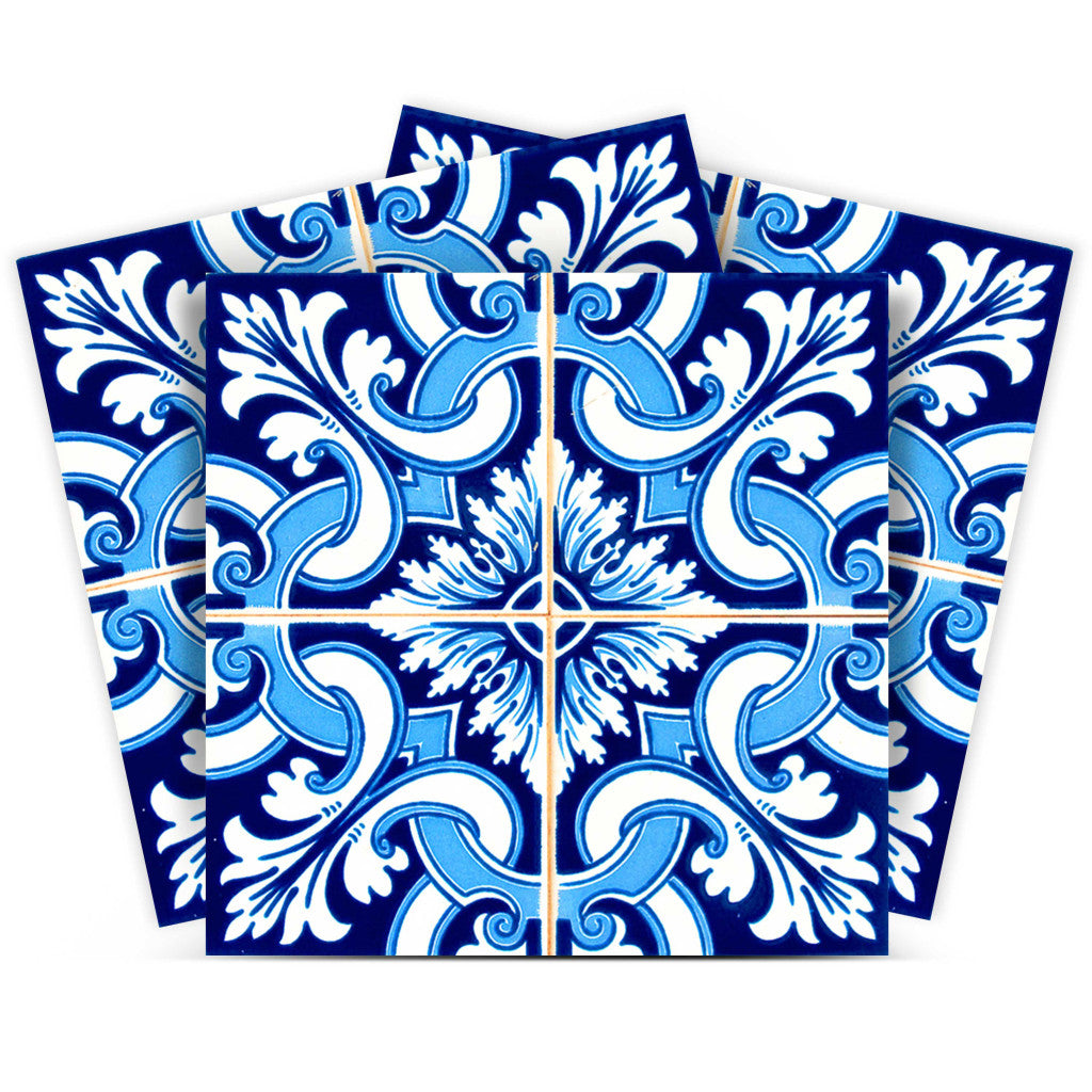 LuxxHomes  4" X 4" Blue Bali Removable Peel And Stick Tiles