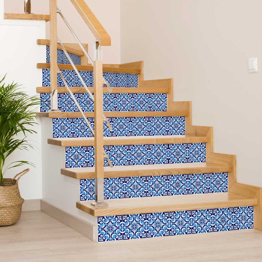 LuxxHomes  4" X 4" Blue Bali Removable Peel And Stick Tiles