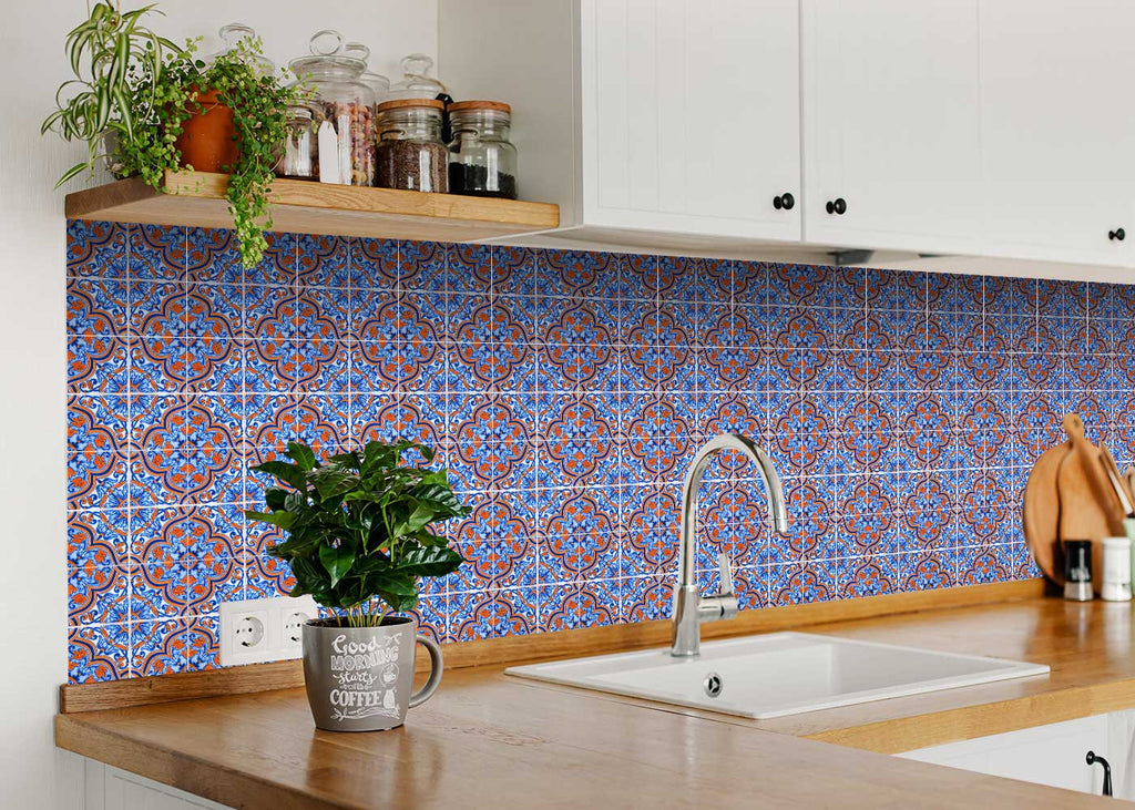 LuxxHomes  4" X 4" Blue Rust Zio Removable Peel And Stick Tiles