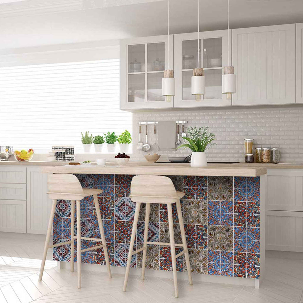 LuxxHomes  4" X 4" Blue Warm Tones Mosaic Peel And Stick Tiles