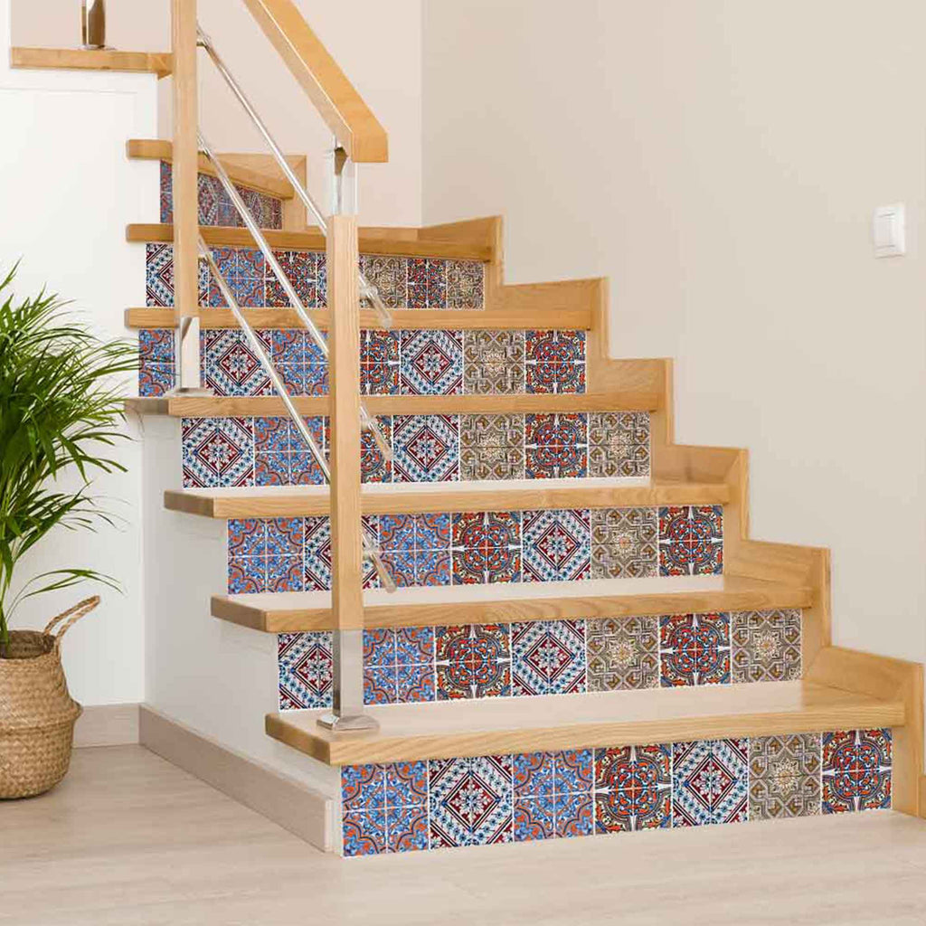 LuxxHomes  4" X 4" Blue Warm Tones Mosaic Peel And Stick Tiles