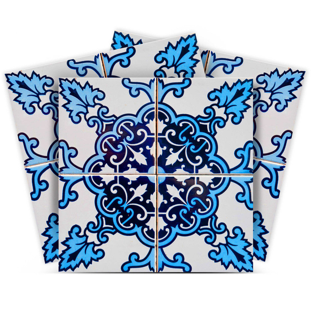 LuxxHomes  4" X 4" Blue Nelly Removable Peel And Stick Tiles