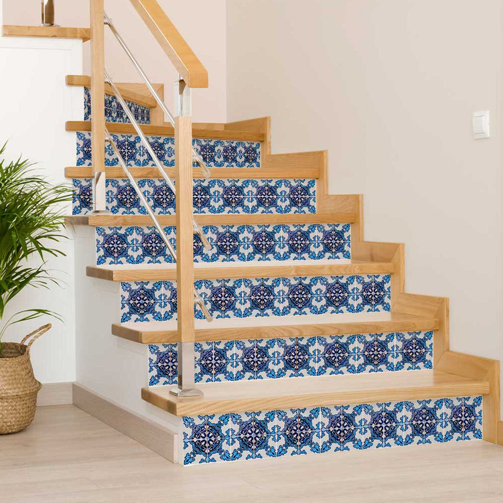 LuxxHomes  4" X 4" Blue Nelly Removable Peel And Stick Tiles