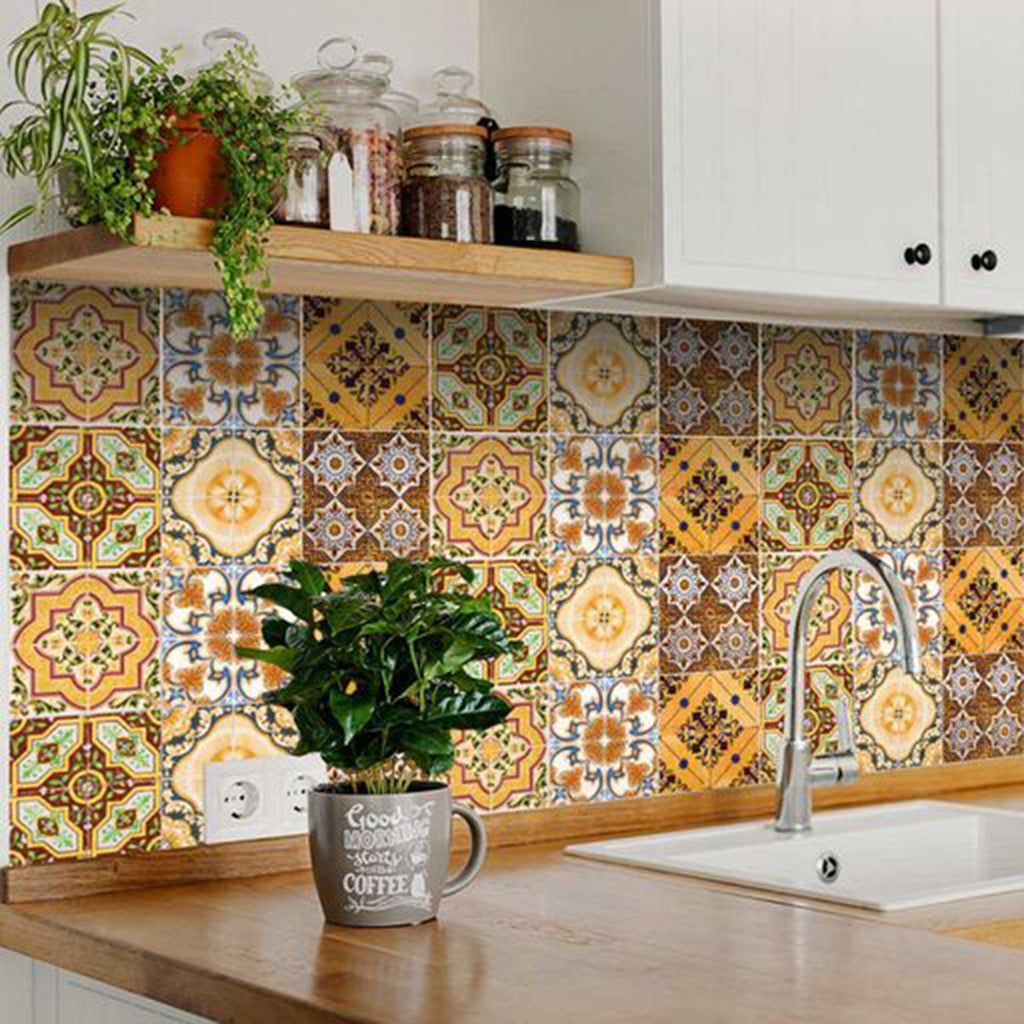 LuxxHomes  4" X 4" Golden Multi Mosaic Peel And Stick Tiles