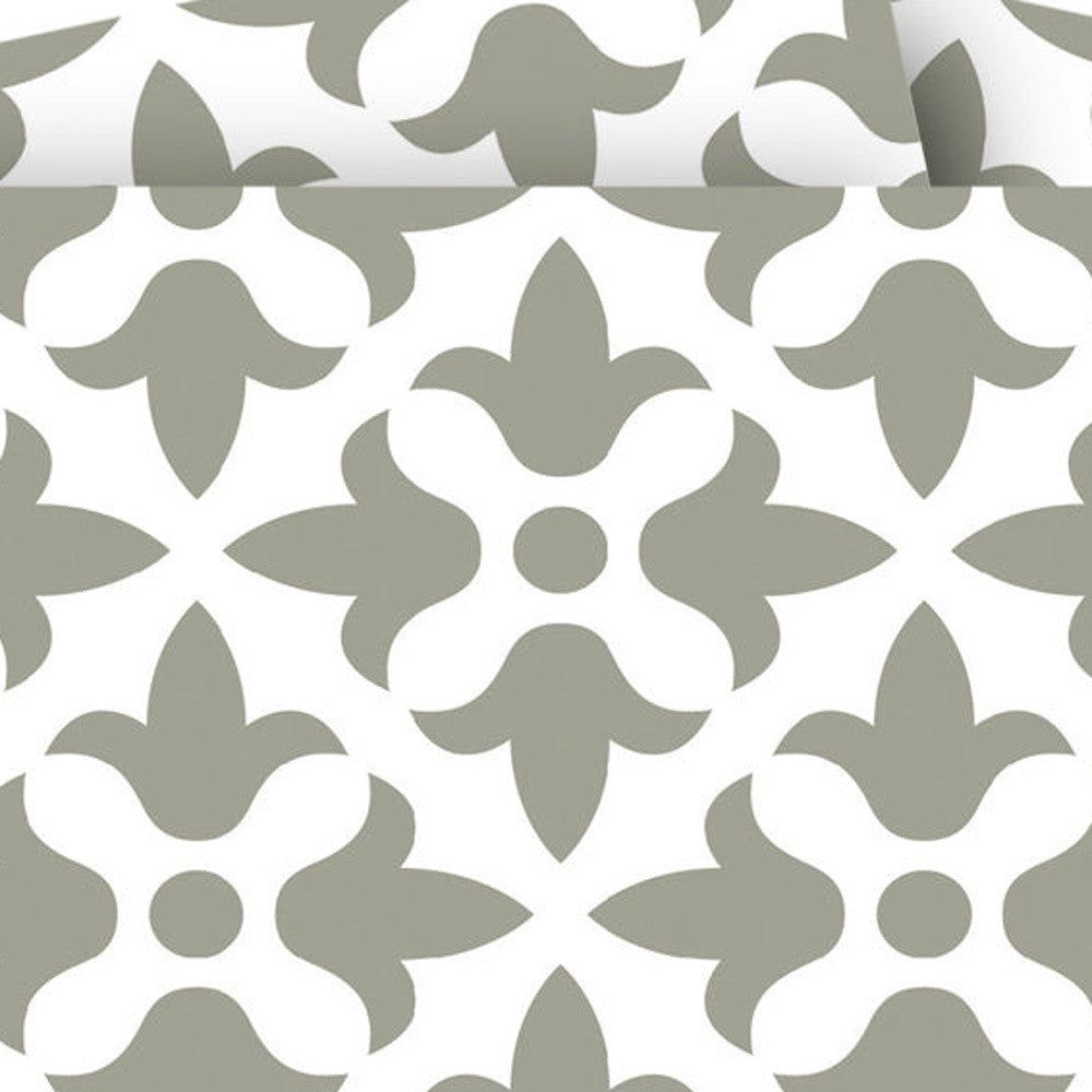 LuxxHomes  4" X 4" Sage Gray Fleur Removable Peel And Stick Tiles