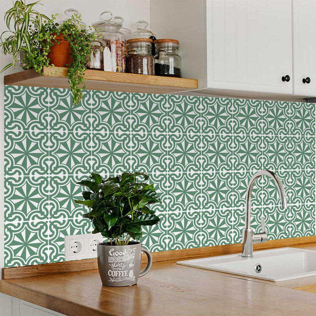 LuxxHomes  4" X 4" Glenda Sage Removable Peel And Stick Tiles