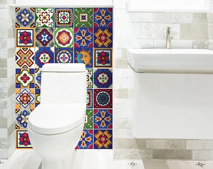 LuxxHomes  4" x 4" Mediterra Celestial Mosaic Peel and Stick Removable Tiles