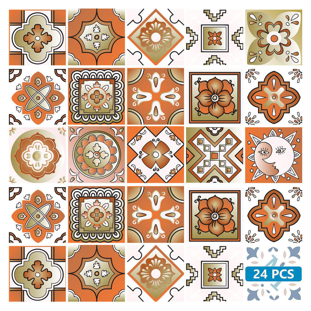 LuxxHomes  4" x 4" Retro Orange Mosaic Peel and Stick Removable Tiles