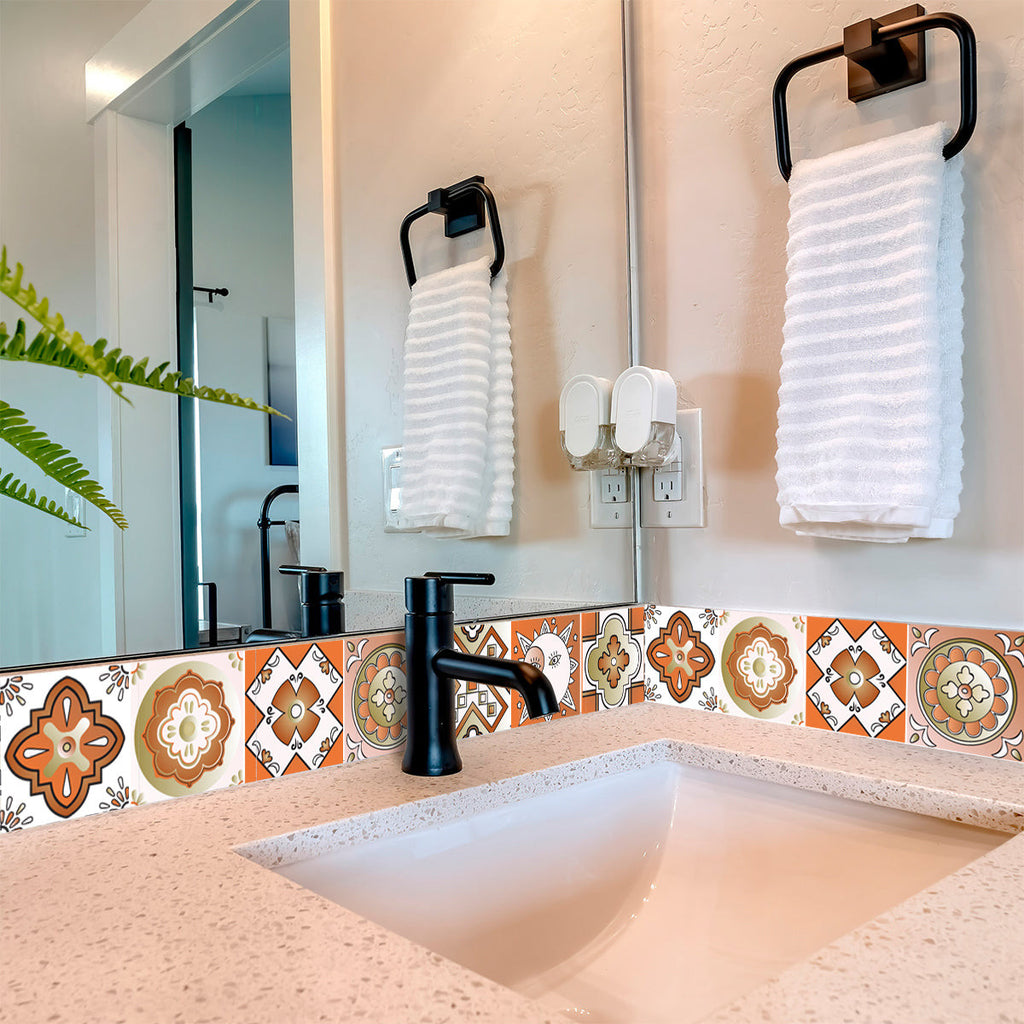 LuxxHomes  4" x 4" Retro Orange Mosaic Peel and Stick Removable Tiles