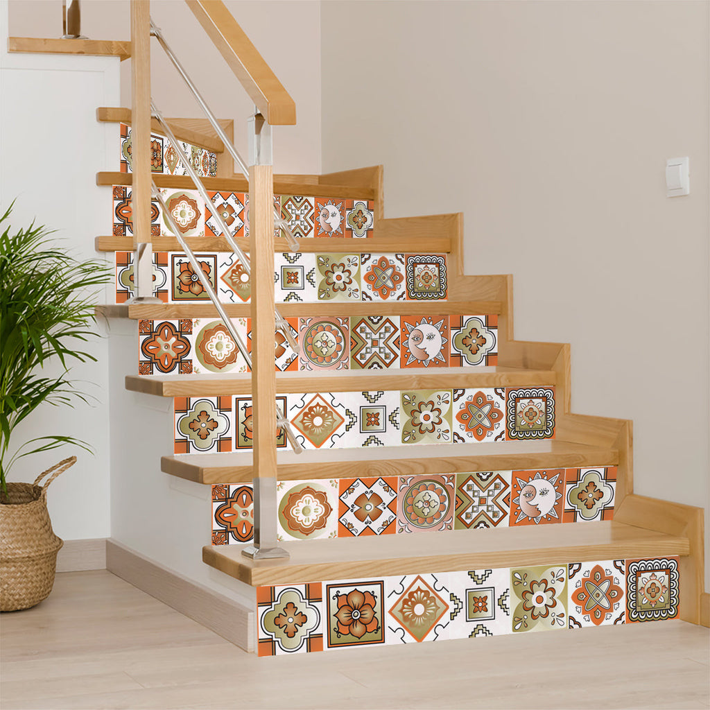 LuxxHomes  4" x 4" Retro Orange Mosaic Peel and Stick Removable Tiles