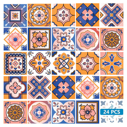 LuxxHomes  4" x 4" Blue Gold and Blush Mosaic Peel and Stick Removable Tiles