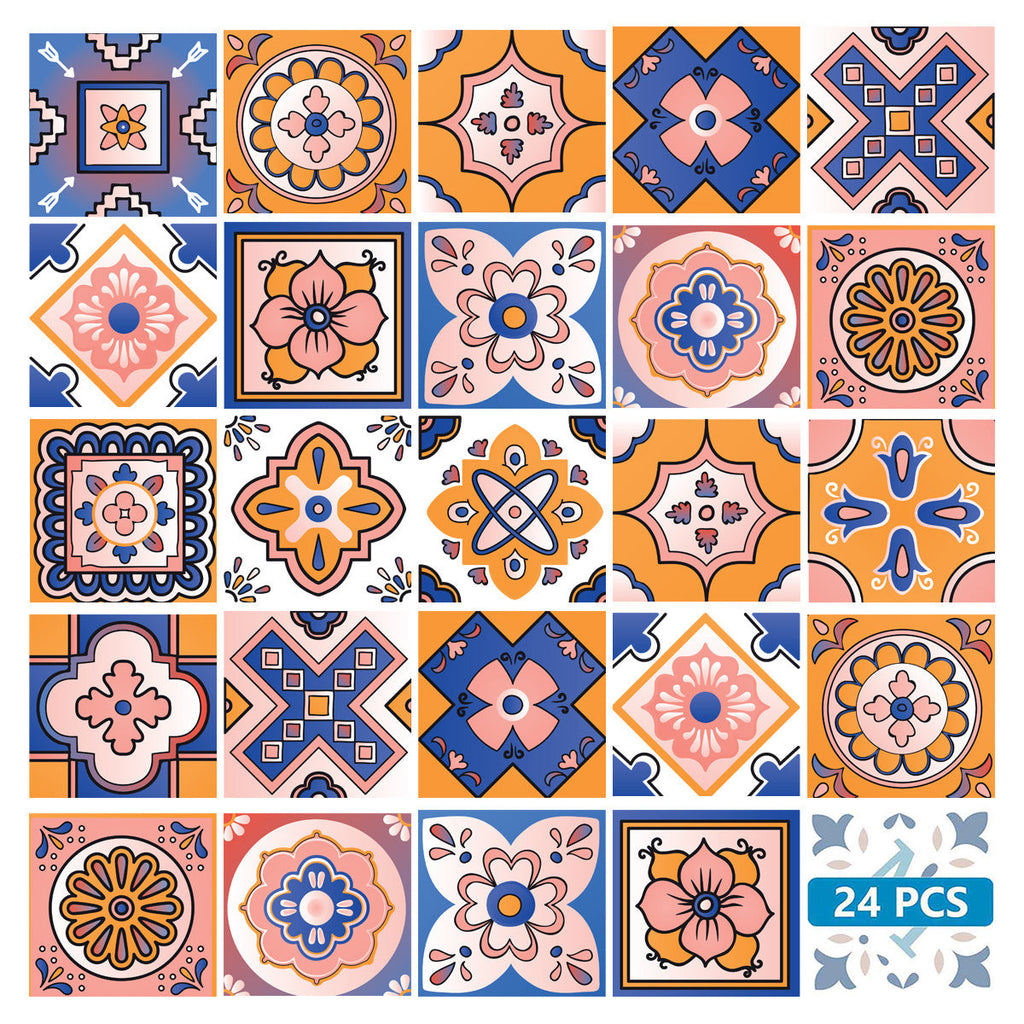 LuxxHomes  4" x 4" Blue Gold and Blush Mosaic Peel and Stick Removable Tiles